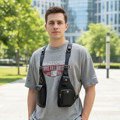 حقيبة كتف مزدوجة تحت الإبط حقيبة جلدية للإبط للرجال حزام مضاد للسرقة مخفي محفظة للهاتف (أسود) in Saudi Arabia