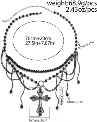 Cross Black Pearl Waist Chain Belt Tassel Belly Chains Crystal Adjustable Bikini Party Dress Body Jewelry for Women in Saudi Arabia