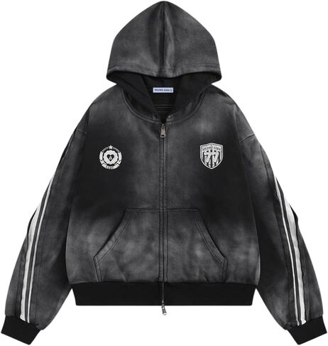 Aelfric Eden Stripe Washed Zip Up Hoodie Graphic Number Print Hooded Sweatshirts Vintage Cotton Jackets Unisex in Saudi Arabia