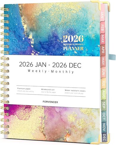 Forvencer 2025 Planner, Hardcover Weekly and Monthly Planner, Jan - Dec 2025, Agenda Book Planner for Women, 8.5"x 11"Calender Planner with Spiral Bound, Month Tab for School, Office (A4, Blue Marble) in Kuwait