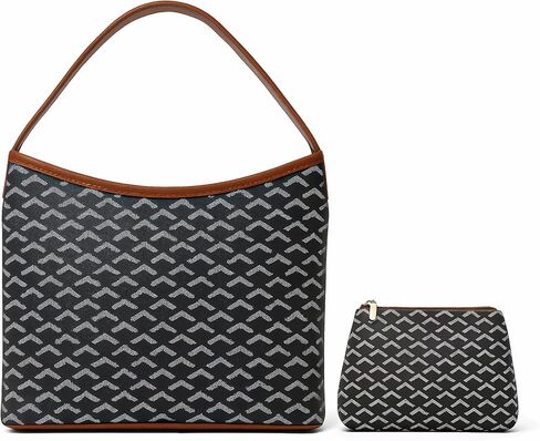 Trendy Vegan Leather Hobo Tote Bag for Women, Large Shoulder Handbag with Pouch, Everyday Work Purse with Brown Trim Design in Saudi Arabia