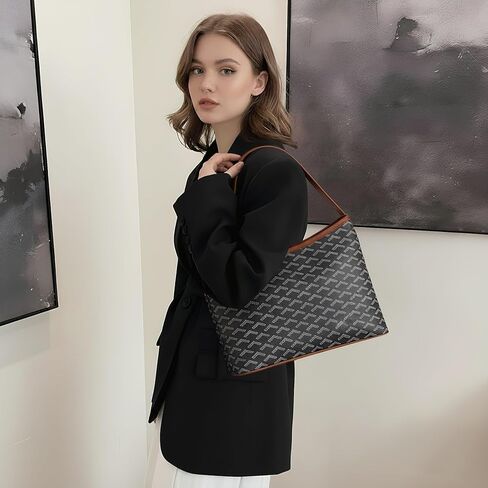 Trendy Vegan Leather Hobo Tote Bag for Women, Large Shoulder Handbag with Pouch, Everyday Work Purse with Brown Trim Design in Saudi Arabia