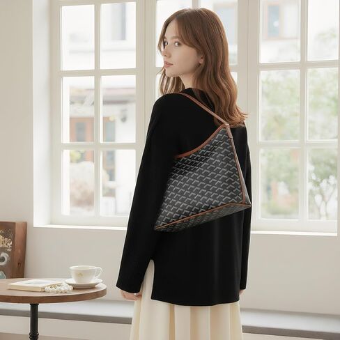 Trendy Vegan Leather Hobo Tote Bag for Women, Large Shoulder Handbag with Pouch, Everyday Work Purse with Brown Trim Design in Saudi Arabia