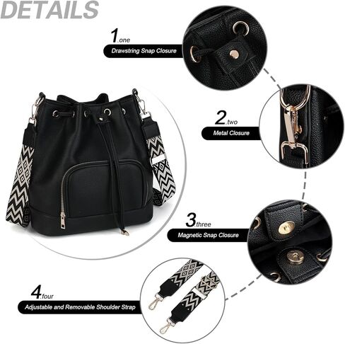 حقيبة دلو جلدية من AFKOMST ومحفظة كروس برباط للنساء وحقيبة يد هوبو مع حزام جيتار in Kuwait