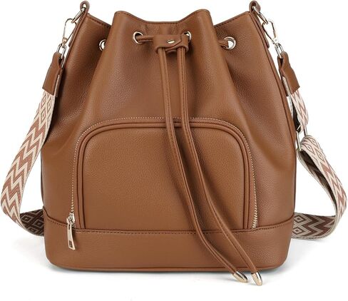 AFKOMST Leather Bucket Bag and Drawstring Crossbody Purse for Women Medium Tote and Hobo Handbag with Guitar Strap in Kuwait