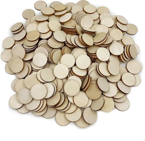 300 Pcs Unfinished Wood Circle Round Disc Blank Natural Wooden Cutout Ornaments for Decoration DIY Craft Art Supplies (Round 1 x 1 x 0.12 inches) in Kuwait