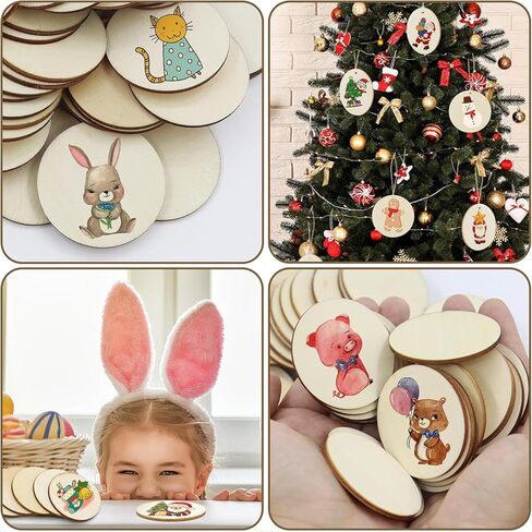 300 Pcs Unfinished Wood Circle Round Disc Blank Natural Wooden Cutout Ornaments for Decoration DIY Craft Art Supplies (Round 1 x 1 x 0.12 inches) in Kuwait