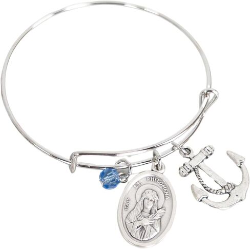 St. Philomena Catholic Bangle Bracelet, Silver-tone Prayer Jewelry for Women and Teens, Confirmation and Birthday Gift, Saint Devotional Charm Bracelet in Saudi Arabia