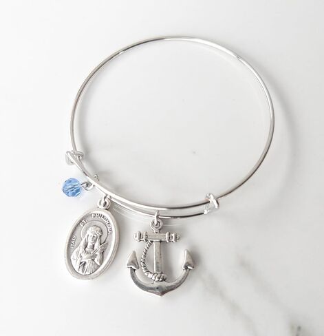 St. Philomena Catholic Bangle Bracelet, Silver-tone Prayer Jewelry for Women and Teens, Confirmation and Birthday Gift, Saint Devotional Charm Bracelet in Saudi Arabia
