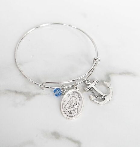 St. Philomena Catholic Bangle Bracelet, Silver-tone Prayer Jewelry for Women and Teens, Confirmation and Birthday Gift, Saint Devotional Charm Bracelet in Saudi Arabia