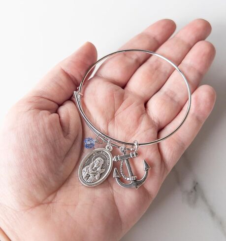 St. Philomena Catholic Bangle Bracelet, Silver-tone Prayer Jewelry for Women and Teens, Confirmation and Birthday Gift, Saint Devotional Charm Bracelet in Saudi Arabia