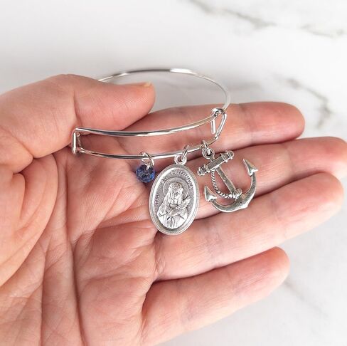 St. Philomena Catholic Bangle Bracelet, Silver-tone Prayer Jewelry for Women and Teens, Confirmation and Birthday Gift, Saint Devotional Charm Bracelet in Saudi Arabia