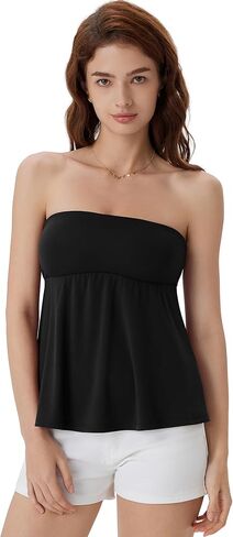 SUUKSESS Women Peplum Tube Tops with Built in Bra Summer Cute Sleeveless Strapless Babydoll Tank Top in Saudi Arabia