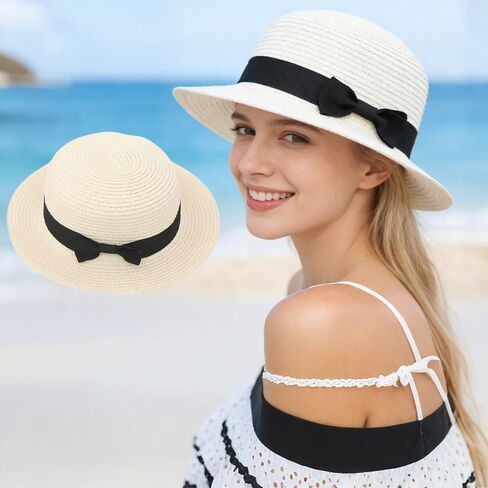 Summer Sunshade Beach hat, Simple Sunshade hat, Flat top British Small Fresh top hat,White in Saudi Arabia