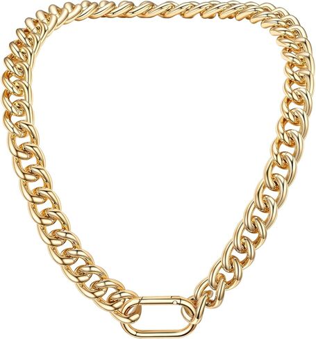 Chunky Gold Necklace for Women, 14K Gold Cuban Chain with Oval Spring Ring, 13MM/16MM/23MM 14K Gold Plated Womens Gold Chain Necklace Hip Pop Trendy Jewlry Gifts in Saudi Arabia