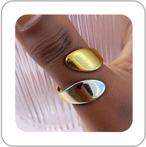 Chunky Gold Rings for Women Non Tarnish 18K Plated Real Gold Stainless Steel Thumb Ring Two Tone Ring Sets Stackable Open Rings Anillos Para Mujer Prom Costumes Jewelry Accessories in Saudi Arabia