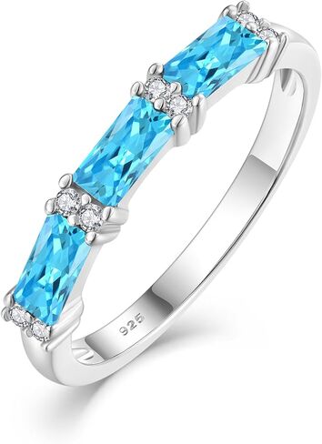 Stackable Rings 925 Sterling Silver Baguette Ring for Women, Eternity Ring Band with Square Birthstone Jewelry in Saudi Arabia