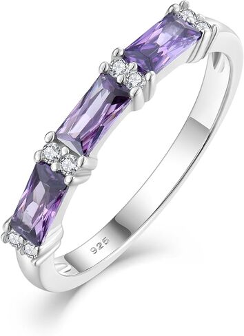Stackable Rings 925 Sterling Silver Baguette Ring for Women, Eternity Ring Band with Square Birthstone Jewelry in Saudi Arabia