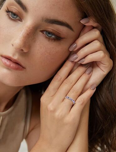 Stackable Rings 925 Sterling Silver Baguette Ring for Women, Eternity Ring Band with Square Birthstone Jewelry in Saudi Arabia
