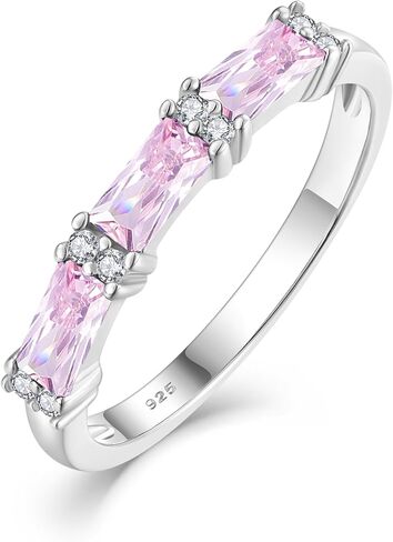 Stackable Rings 925 Sterling Silver Baguette Ring for Women, Eternity Ring Band with Square Birthstone Jewelry in Saudi Arabia