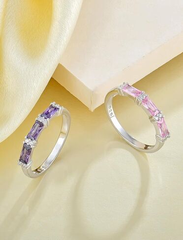 Stackable Rings 925 Sterling Silver Baguette Ring for Women, Eternity Ring Band with Square Birthstone Jewelry in Saudi Arabia