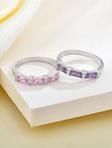 Stackable Rings 925 Sterling Silver Baguette Ring for Women, Eternity Ring Band with Square Birthstone Jewelry in Saudi Arabia
