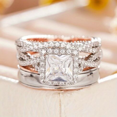 3pcs/set Luxury Sparkling Engagement Ring Stacking Ring for Women Banquet Wedding Vacation Proposal Ring Fashion Jewelry in Saudi Arabia