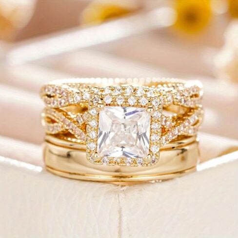 3pcs/set Luxury Sparkling Engagement Ring Stacking Ring for Women Banquet Wedding Vacation Proposal Ring Fashion Jewelry in Saudi Arabia