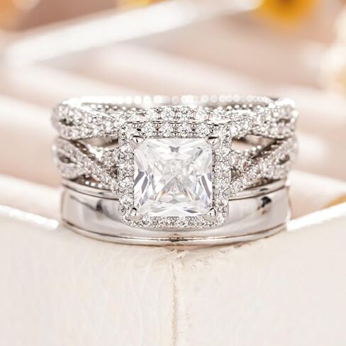 3pcs/set Luxury Sparkling Engagement Ring Stacking Ring for Women Banquet Wedding Vacation Proposal Ring Fashion Jewelry in Saudi Arabia