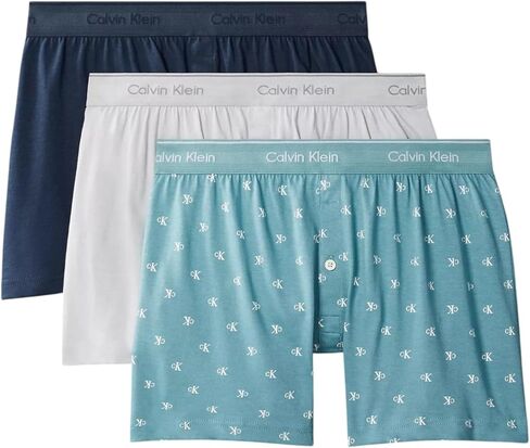 Calvin Klein Men's Woven Knit Boxers, 3-Pack, 100% Cotton, Loose Fit, Button Fly in Saudi Arabia