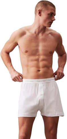 Calvin Klein Men's Woven Knit Boxers, 3-Pack, 100% Cotton, Loose Fit, Button Fly in Saudi Arabia