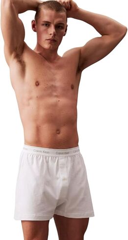 Calvin Klein Men's Woven Knit Boxers, 3-Pack, 100% Cotton, Loose Fit, Button Fly in Saudi Arabia