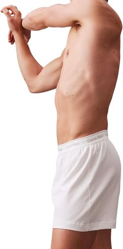 Calvin Klein Men's Woven Knit Boxers, 3-Pack, 100% Cotton, Loose Fit, Button Fly in Saudi Arabia