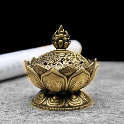 1 Pc Bronze Color Classic Lotus Incense Burner,Mini Lotus Cone Incenses Holder,Incense Burner Holder,Mini Vintage Lotus Flower Shaped Incense Holder,for Stick and Cone Incense in Saudi Arabia
