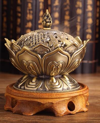 1 Pc Bronze Color Classic Lotus Incense Burner,Mini Lotus Cone Incenses Holder,Incense Burner Holder,Mini Vintage Lotus Flower Shaped Incense Holder,for Stick and Cone Incense in Saudi Arabia