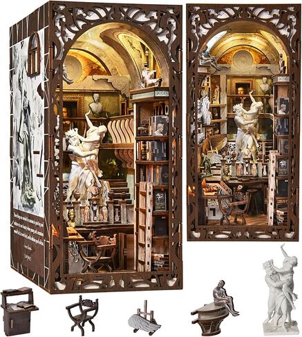 مجموعة زوايا الكتب DIY للبالغين، ديكور خشبي ثلاثي الأبعاد لرف الكتب مع ضوء LED وغطاء غبار (ما وراء المكتبة) in Kuwait