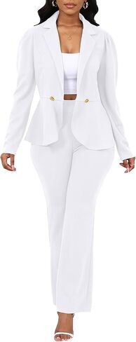 Aro Lora Pant Suits for Women Dressy Business Outfits Ruffle Open Front Blazer Pantsuits Office Work Sets in Saudi Arabia