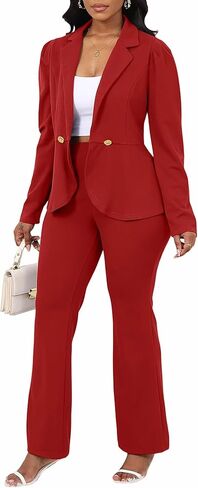 Aro Lora Pant Suits for Women Dressy Business Outfits Ruffle Open Front Blazer Pantsuits Office Work Sets in Saudi Arabia
