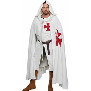 Lord of Battles Medieval Tunic with Cape Templar Knight Surcoat Halloween Costume Hooded Cape Cloak Cosplay Costume in Saudi Arabia