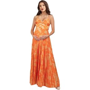 فستان حفلات الأمومة المطوي من الساتان فساتين الحمل الطويلة لالتقاط الصور بأشرطة السباغيتي ثوب استحمام الطفل in Kuwait