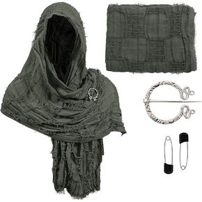 Viking Cape Costume with Hood Men Post Apocalyptic Medieval Hooded Shawl Scarf Cowl Tattered Viking Desert Cape Accessory in Saudi Arabia