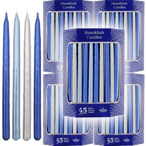 The Dreidel Company Metallic Multi Colored Blue & Silver Hanukkah Candles 1-Hour Burn Time Premium Tapered Hand Decorated Chanuka Candles, 45 Candles for All Eight Nights of Hanukkah in Saudi Arabia
