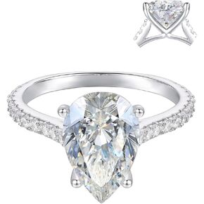 Classic 4-Prong 14K White Gold 3.0 CT Pear Cut Moissanite Engagement Rings for Women in Kuwait