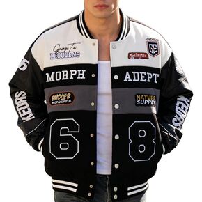 Men's Vintage Bomber Jacket with Faux Leather Sleeves Lightweight Windbreaker Letterman Style Fall Coat in Saudi Arabia