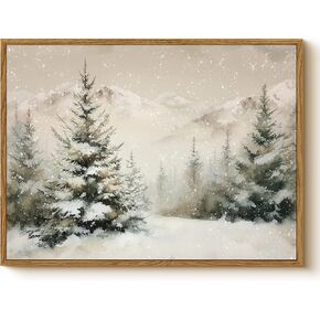 لوحة فنية جدارية على شكل جبل ثلجي شتوي عتيق مقاس 12×16 طباعة قماشية مؤطرة، لوحة منظر طبيعي لشجرة الصنوبر الثلجية للغابات، ريفي محايد لعيد الميلاد في غرفة المعيشة وغرفة النوم ومدخل المزرعة وديكور المنزل لقضاء العطلات in Kuwait