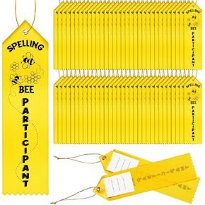 25 Pcs Spelling Bee Participant Award Ribbons with Card and String Yellow Participation Ribbon Spelling Bee Medal Ribbons Participant Prize Ribbons for Kids Spelling Bee Competition Event, 2 x 8 Inch in Kuwait