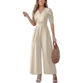CUPSHE Womens Maxi Jumpsuit Dressy V Neck Half Sleeves Wide Leg Tunic Waist Pockets One Piece Outfit Overall Casual Romper in Kuwait