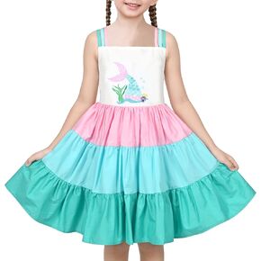 Sunny Fashion Girls Dress Ice Cream Rainbow Striped Suspender Sleeveless in Saudi Arabia