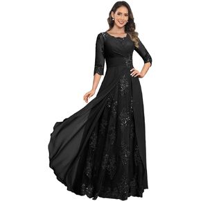 Lace Appliques Mother of The Bride Dress for Wedding with Sleeves Pleated A-Line Chiffon Long Formal Party Gown in Kuwait