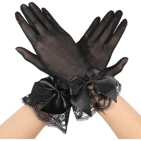 Tea Party Bow Lace Gloves Women's Party Bow Lace Gloves Floral Laces Glove Black Short Mitten for Bridal Princess Funeral Evening Costume Accessories in Kuwait